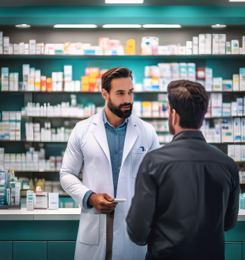 Apotheker berät Kunden.